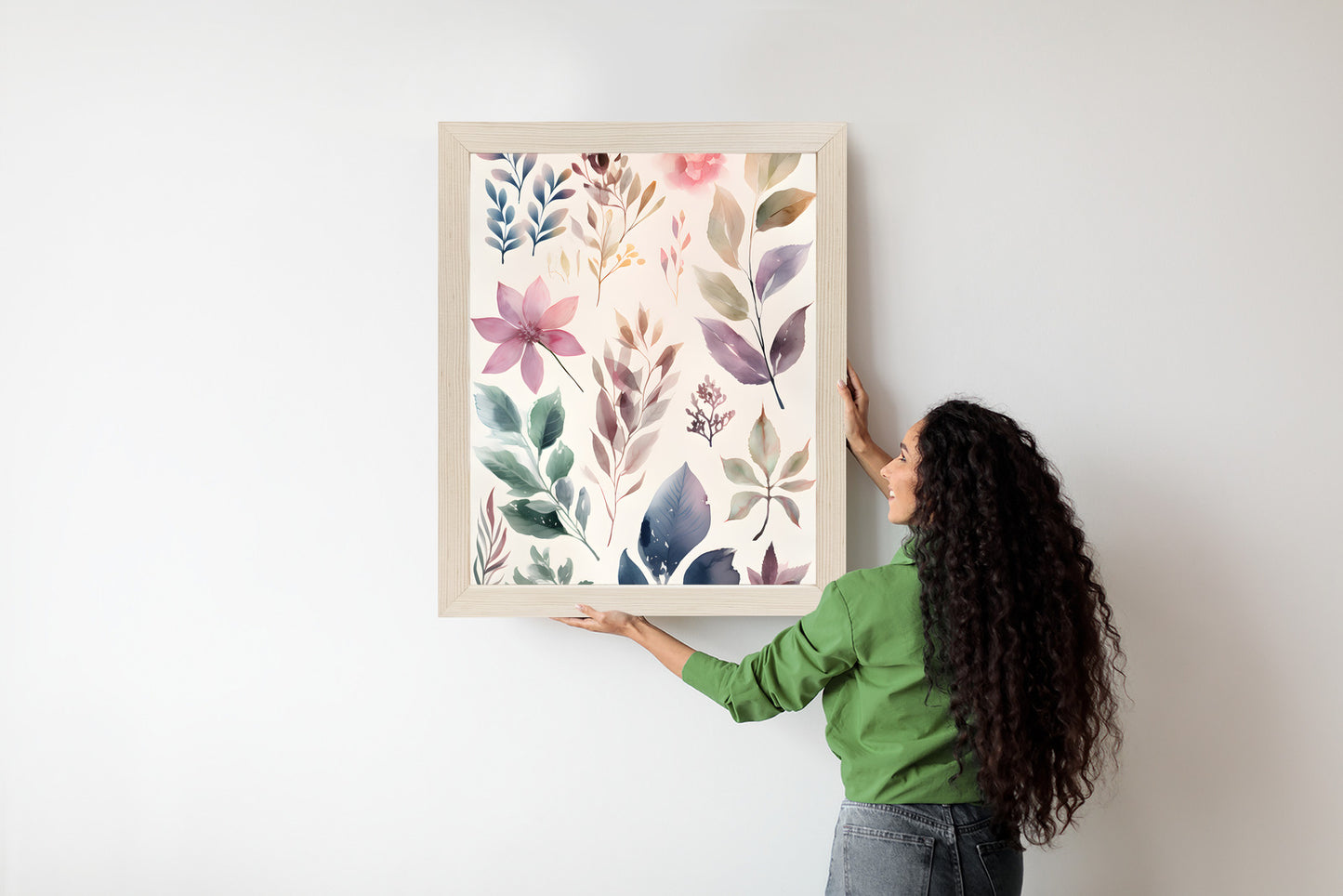 Poster Bunte Blätter Mit Aquarell Bemalt Rahmen Holz Mit Passepartout Farbe Natürlich