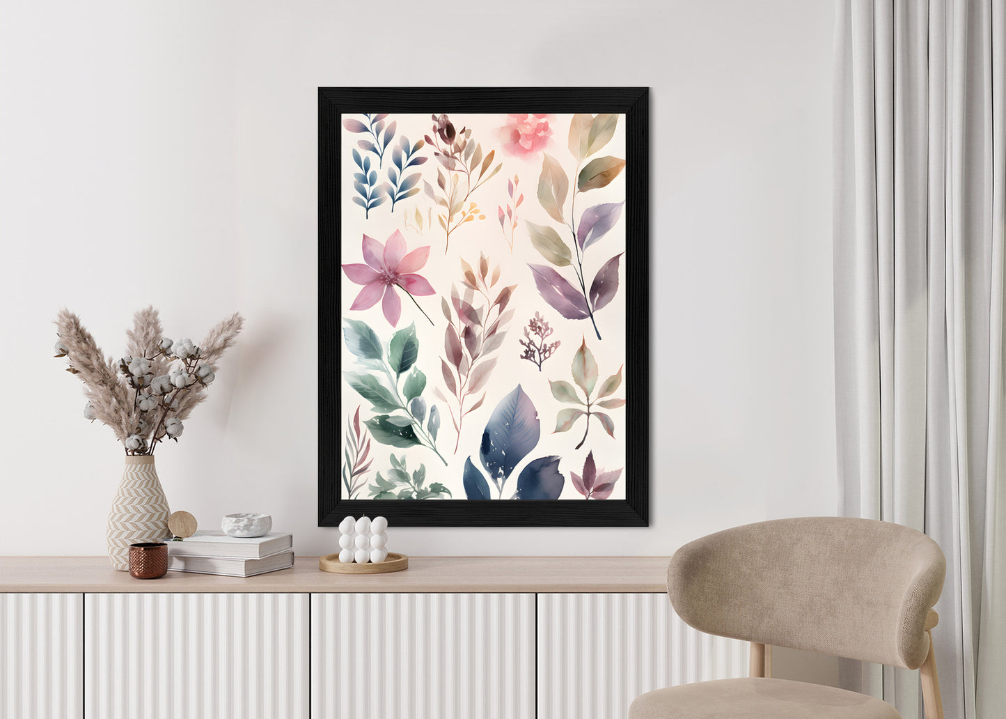 Poster Bunte Blätter Mit Aquarell Bemalt Rahmen Holz Mit Passepartout Farbe Natürlich