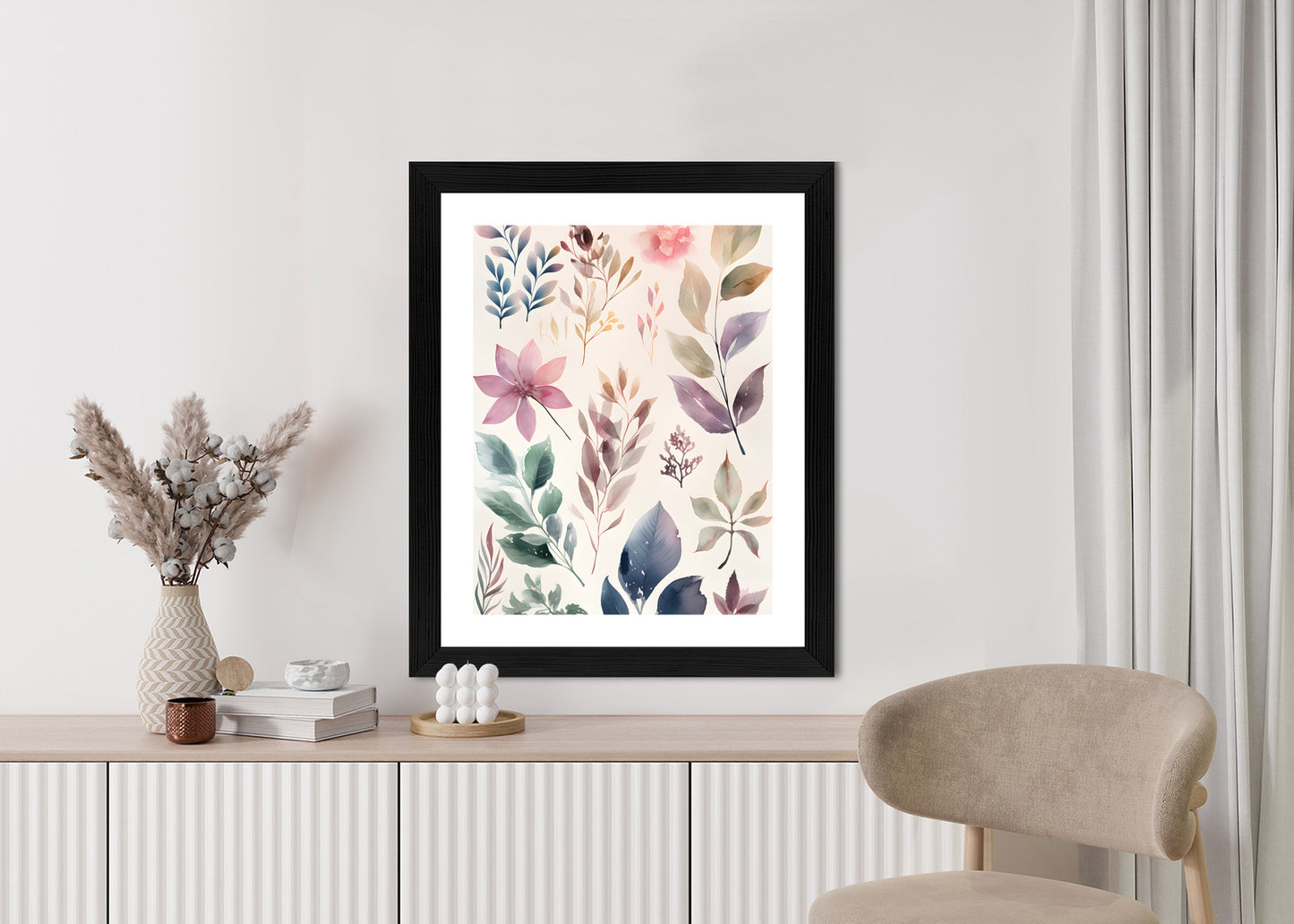Poster Bunte Blätter Mit Aquarell Bemalt Rahmen Holz Mit Passepartout Farbe Natürlich