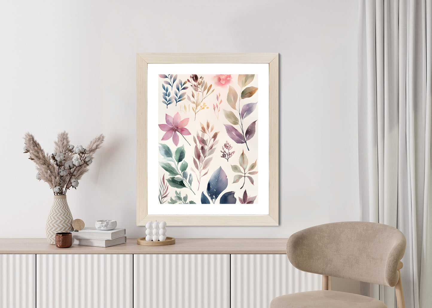Poster Bunte Blätter Mit Aquarell Bemalt Rahmen Holz Mit Passepartout Farbe Natürlich
