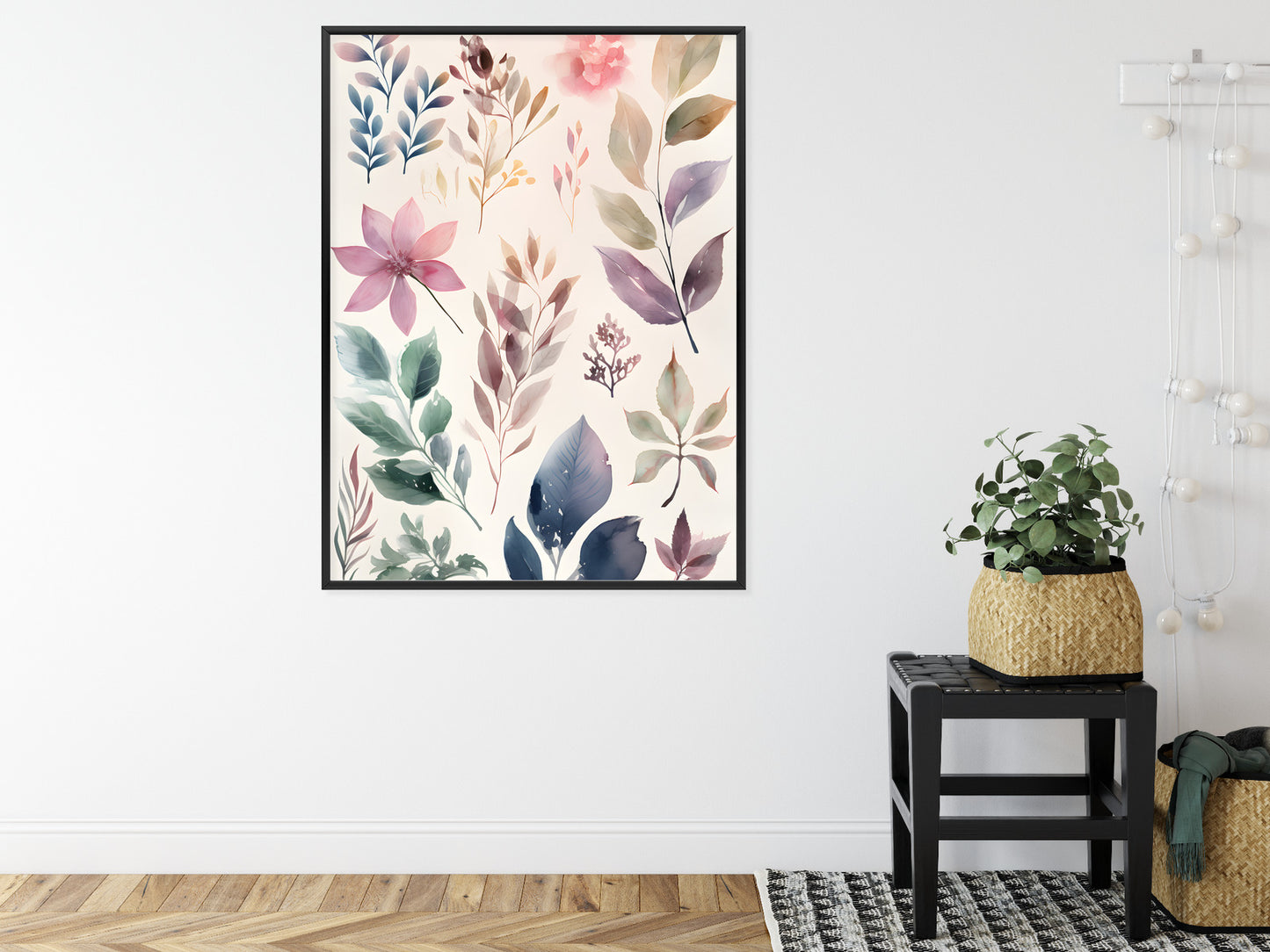 Poster Bunte Blätter Mit Aquarell Bemalt Rahmen Holz Mit Passepartout Farbe Natürlich