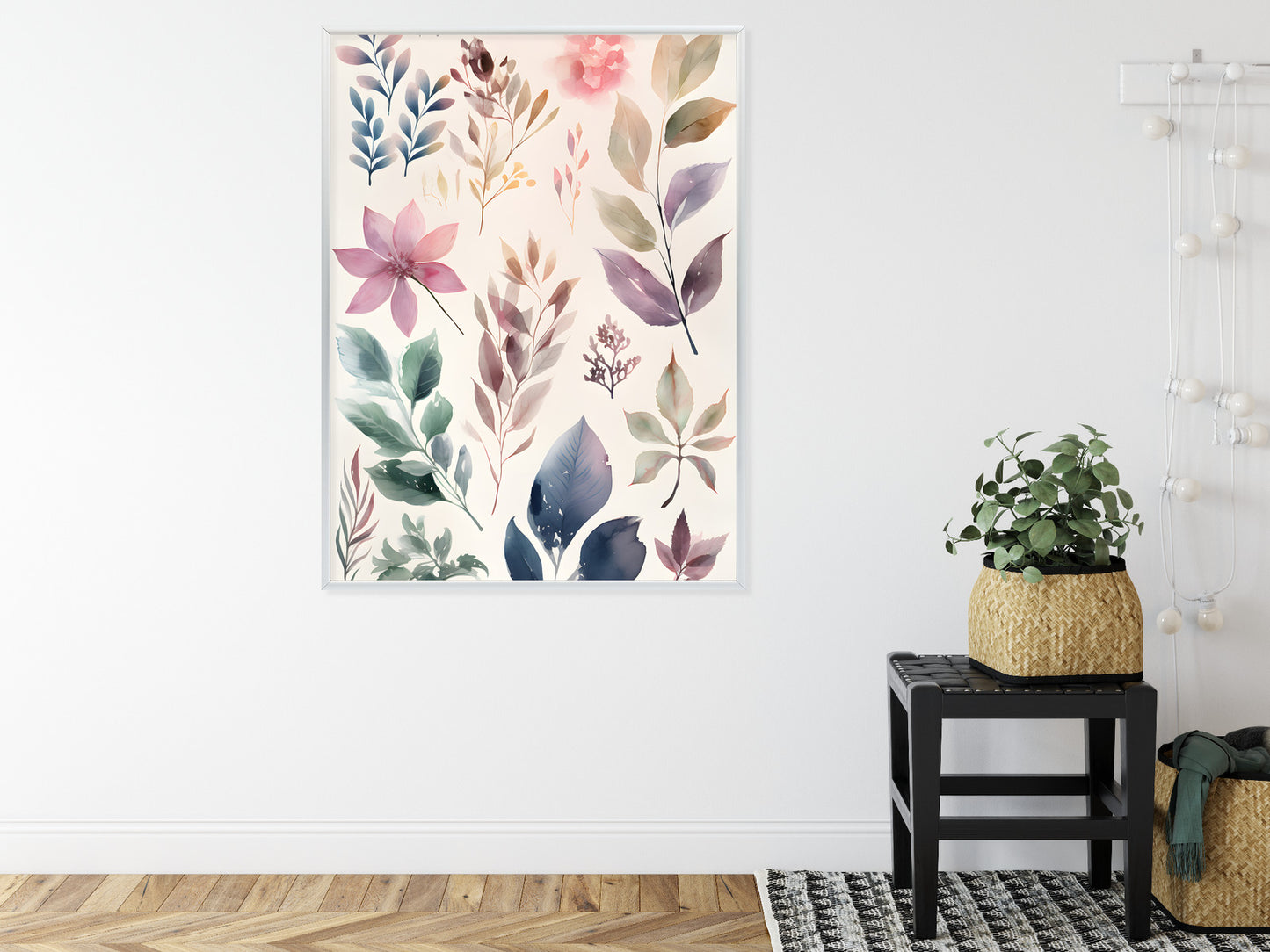 Poster Bunte Blätter Mit Aquarell Bemalt Rahmen Holz Mit Passepartout Farbe Natürlich