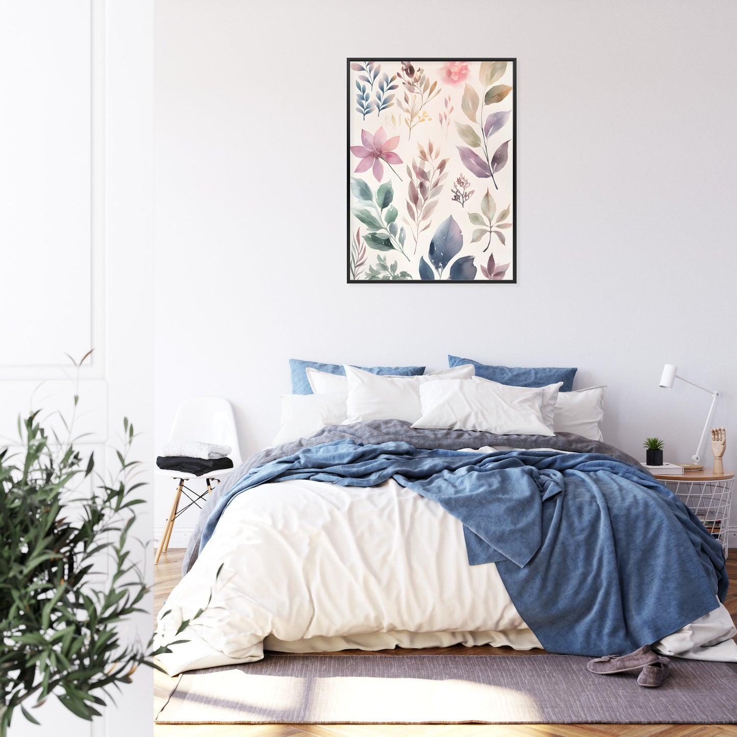 Poster Bunte Blätter Mit Aquarell Bemalt Rahmen Holz Mit Passepartout Farbe Natürlich