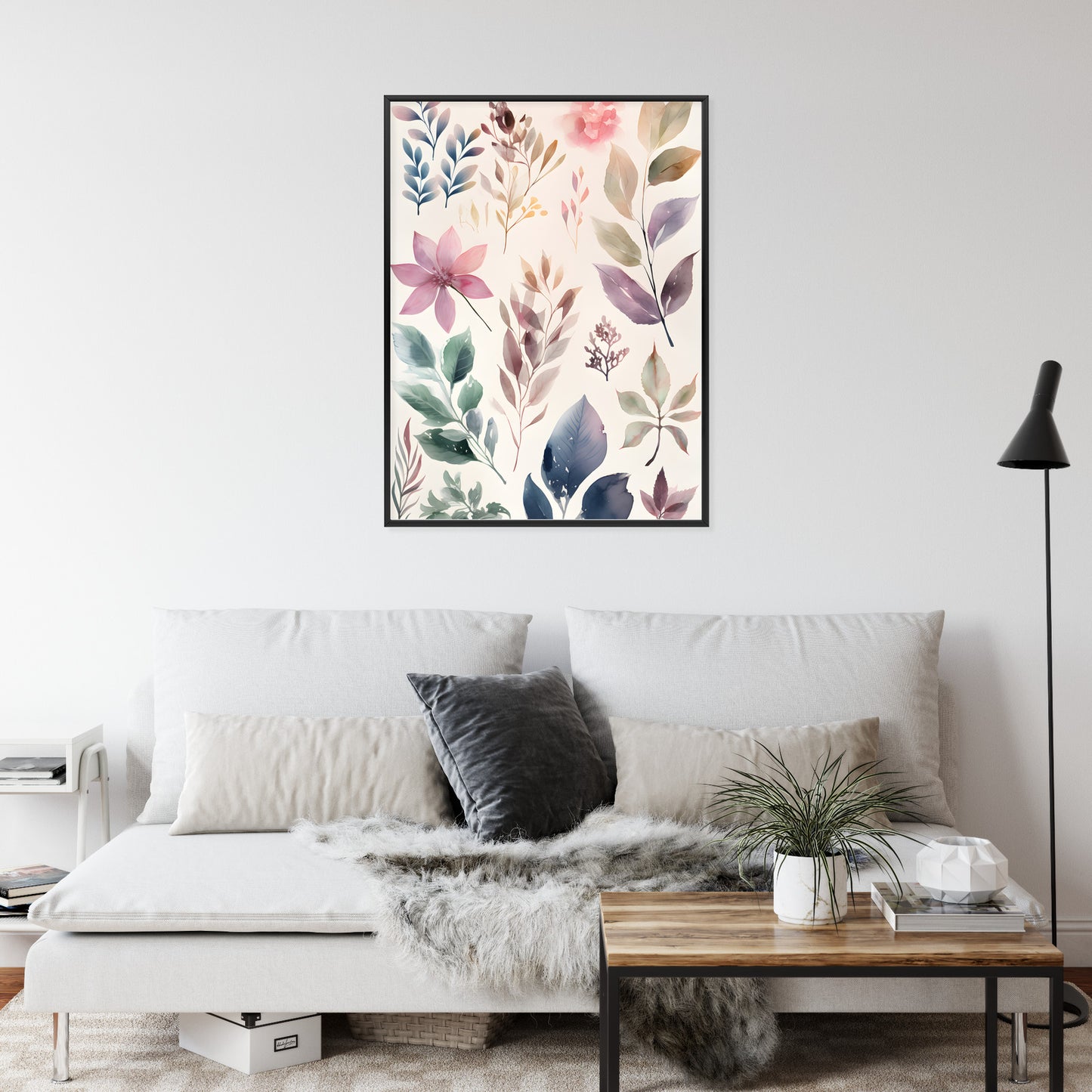 Poster Bunte Blätter Mit Aquarell Bemalt Rahmen Holz Mit Passepartout Farbe Natürlich