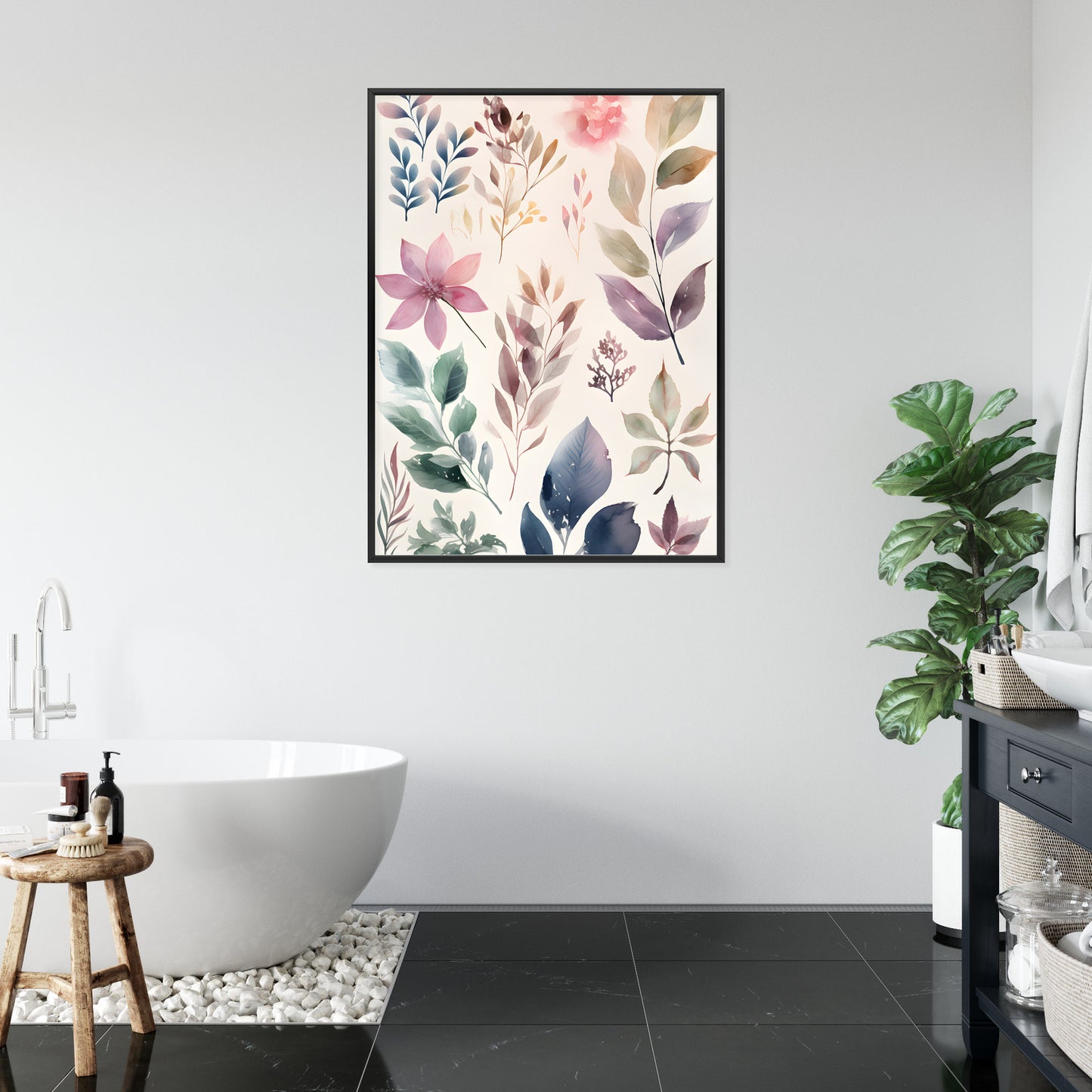 Poster Bunte Blätter Mit Aquarell Bemalt Rahmen Holz Mit Passepartout Farbe Natürlich