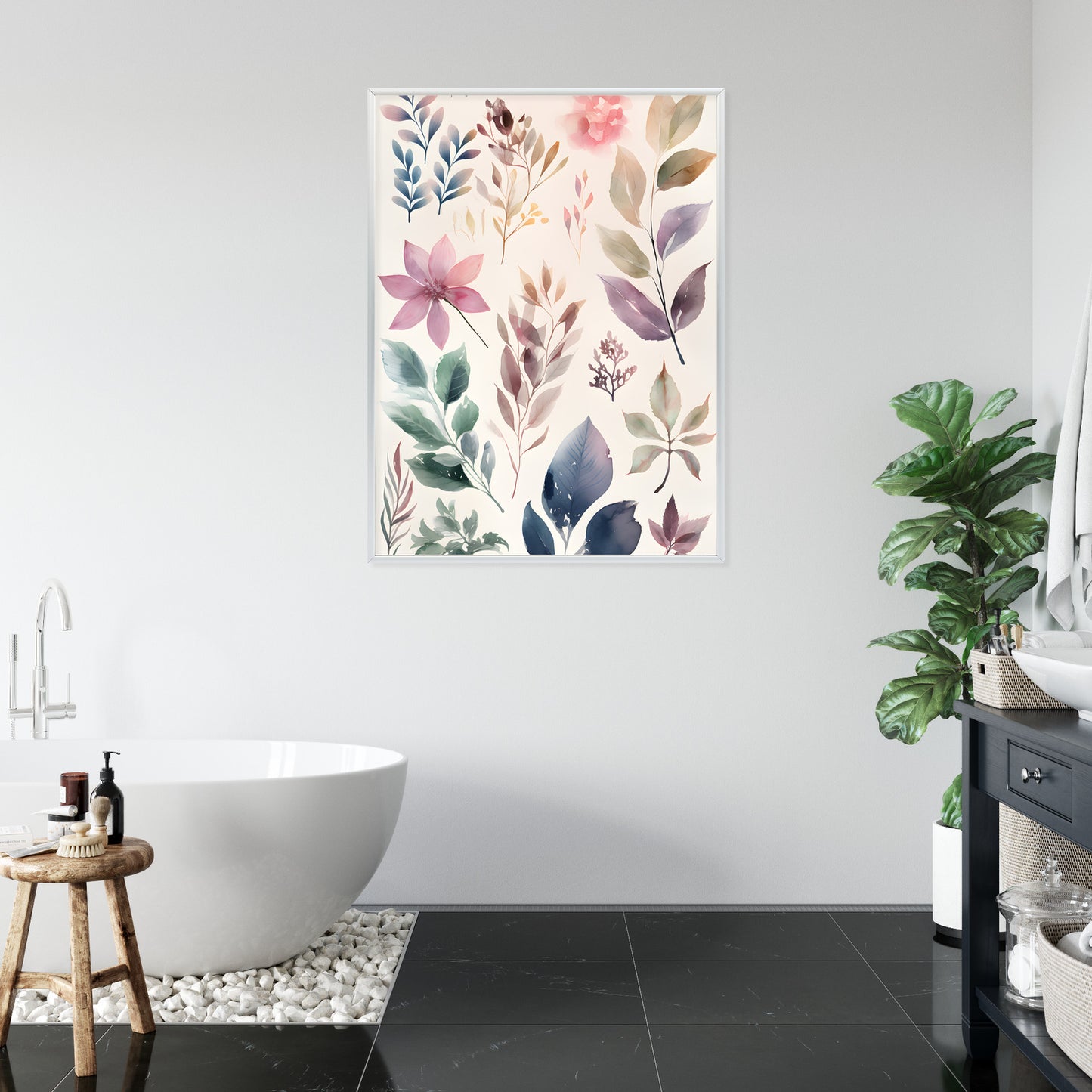 Poster Bunte Blätter Mit Aquarell Bemalt Rahmen Holz Mit Passepartout Farbe Natürlich