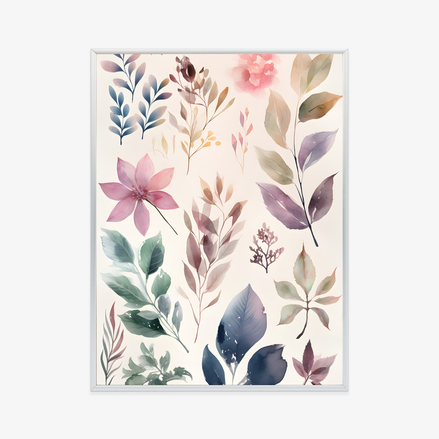 Poster Bunte Blätter Mit Aquarell Bemalt Rahmen Holz Mit Passepartout Farbe Natürlich