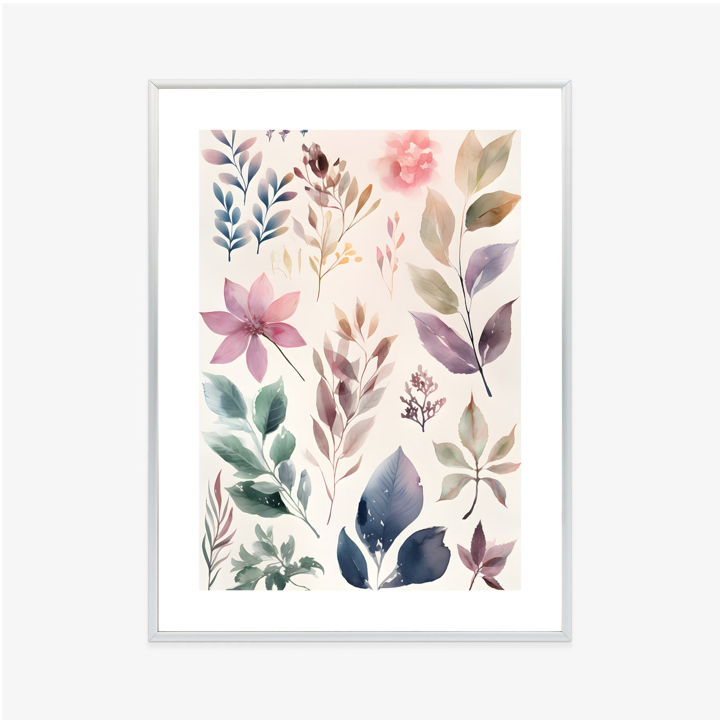 Poster Bunte Blätter Mit Aquarell Bemalt Rahmen Holz Mit Passepartout Farbe Natürlich
