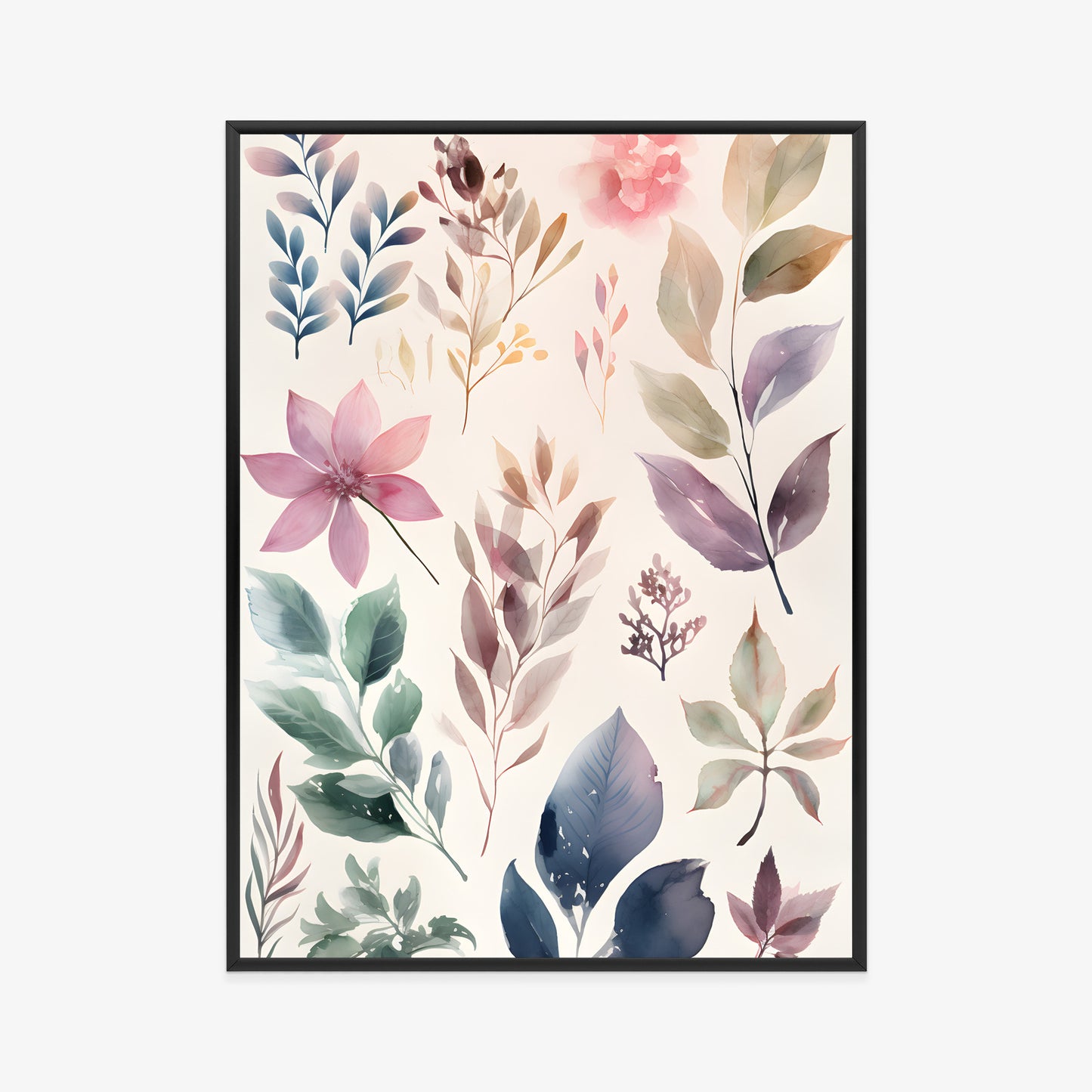 Poster Bunte Blätter Mit Aquarell Bemalt Rahmen Holz Mit Passepartout Farbe Natürlich