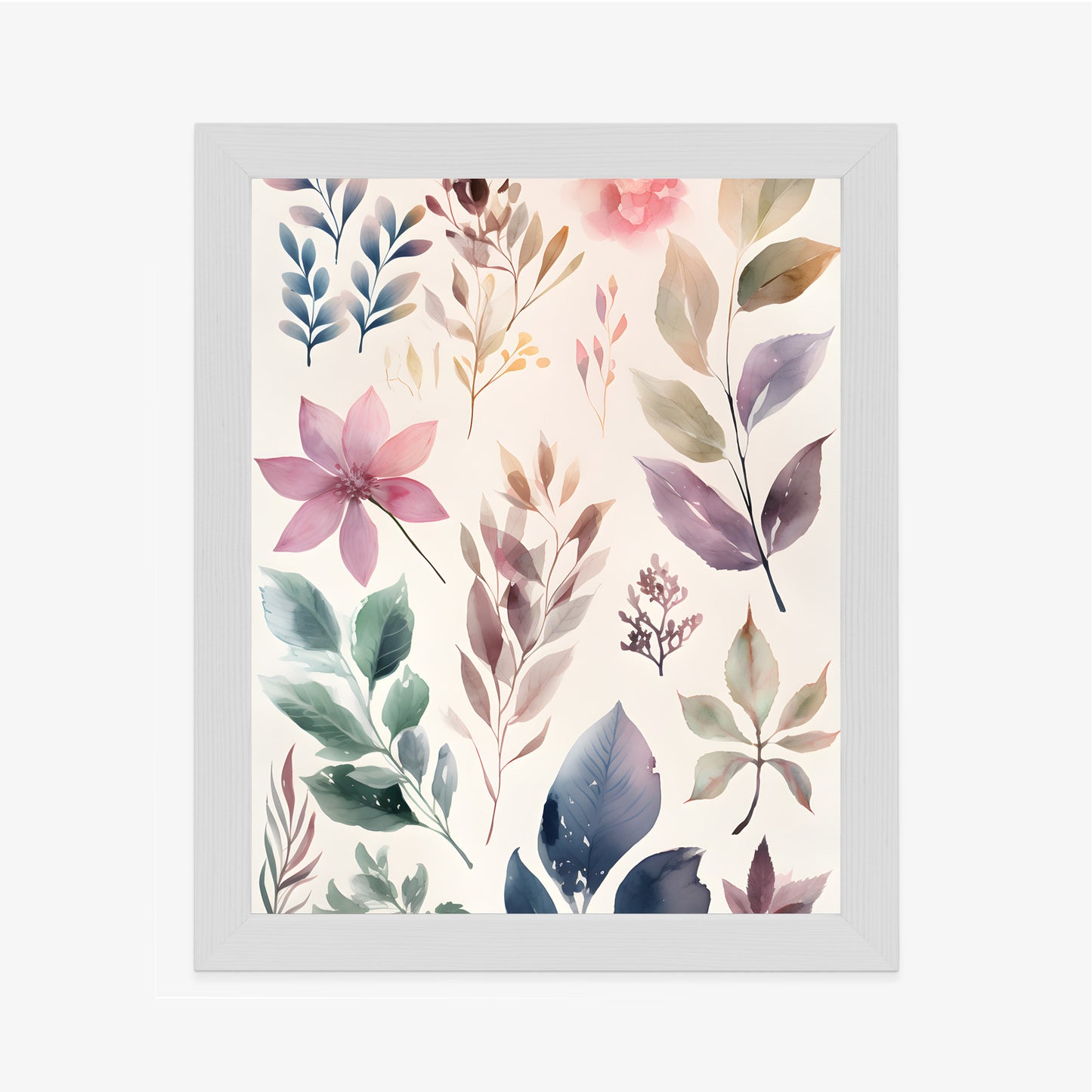Poster Bunte Blätter Mit Aquarell Bemalt Rahmen Holz Mit Passepartout Farbe Natürlich