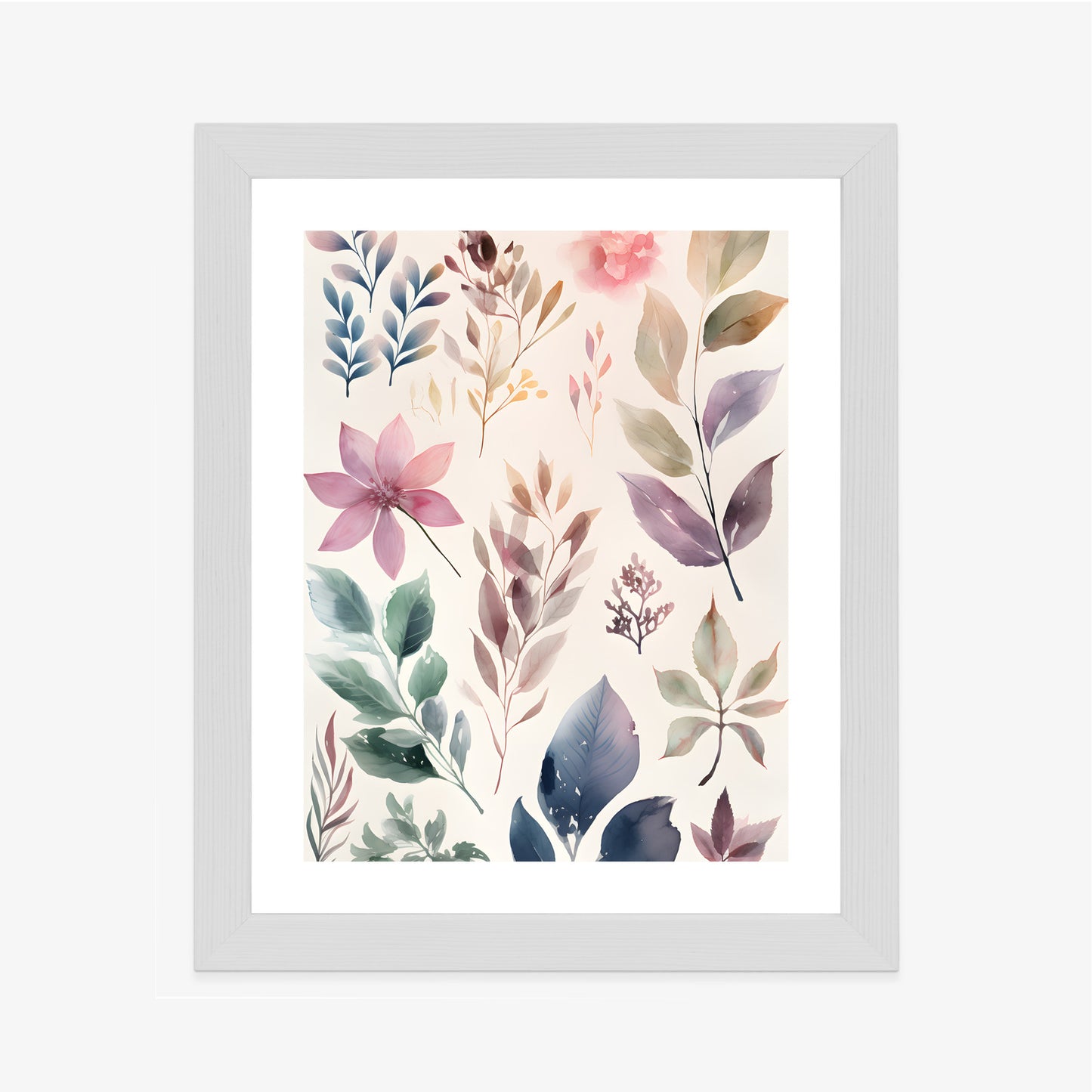 Poster Bunte Blätter Mit Aquarell Bemalt Rahmen Holz Mit Passepartout Farbe Natürlich