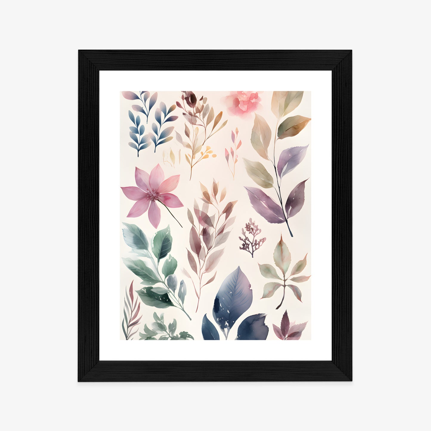 Poster Bunte Blätter Mit Aquarell Bemalt Rahmen Holz Mit Passepartout Farbe Natürlich