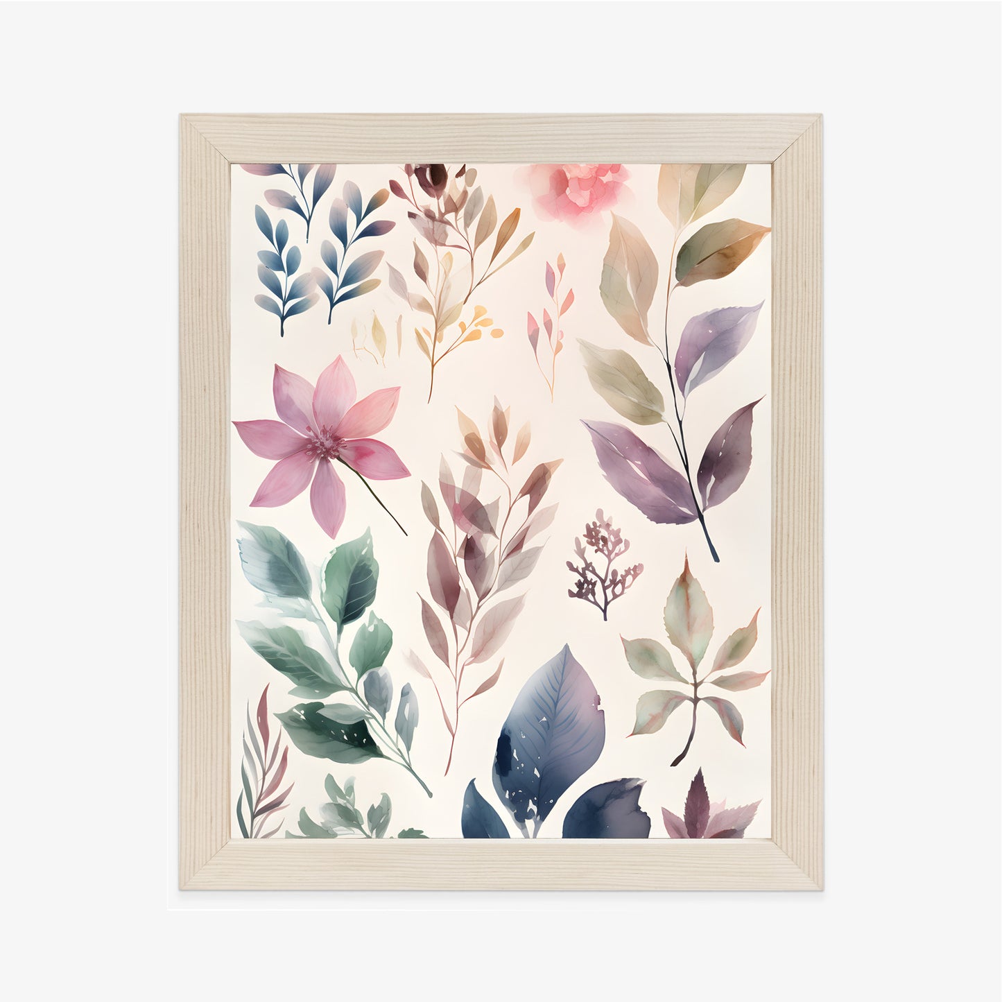 Poster Bunte Blätter Mit Aquarell Bemalt Rahmen Holz Mit Passepartout Farbe Natürlich