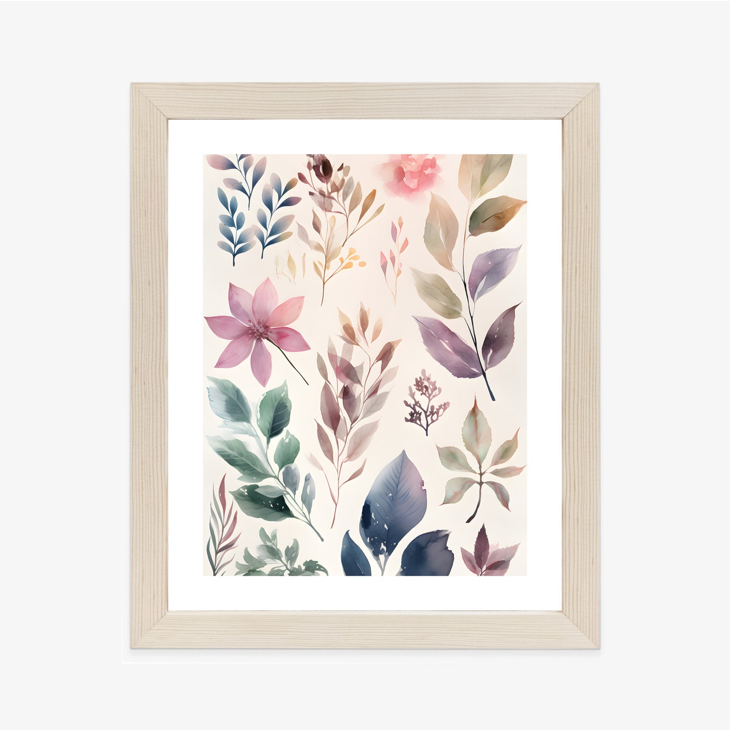 Poster Bunte Blätter Mit Aquarell Bemalt Rahmen Holz Mit Passepartout Farbe Natürlich