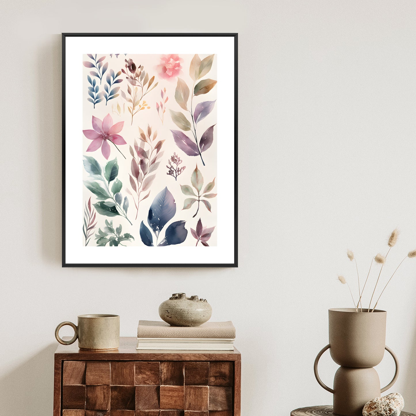 Poster Bunte Blätter Mit Aquarell Bemalt Rahmen Holz Mit Passepartout Farbe Natürlich