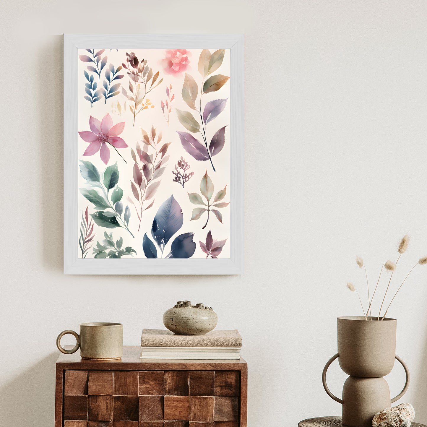 Poster Bunte Blätter Mit Aquarell Bemalt Rahmen Holz Mit Passepartout Farbe Natürlich