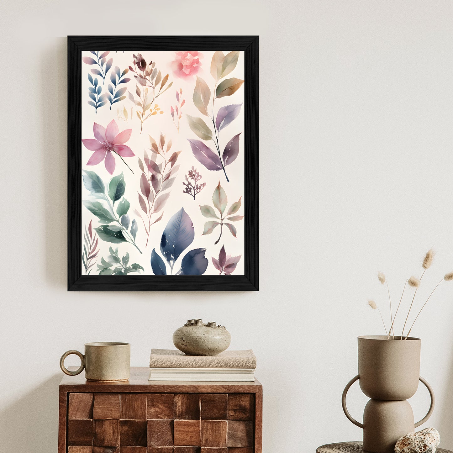 Poster Bunte Blätter Mit Aquarell Bemalt Rahmen Holz Mit Passepartout Farbe Natürlich