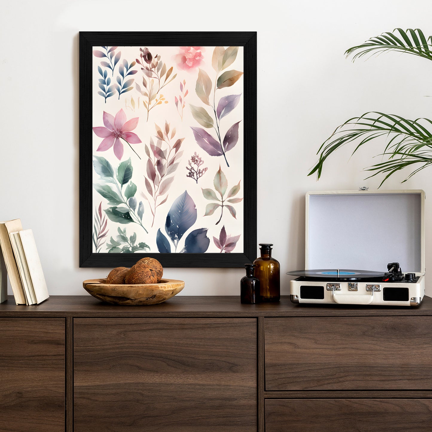 Poster Bunte Blätter Mit Aquarell Bemalt Rahmen Holz Mit Passepartout Farbe Natürlich