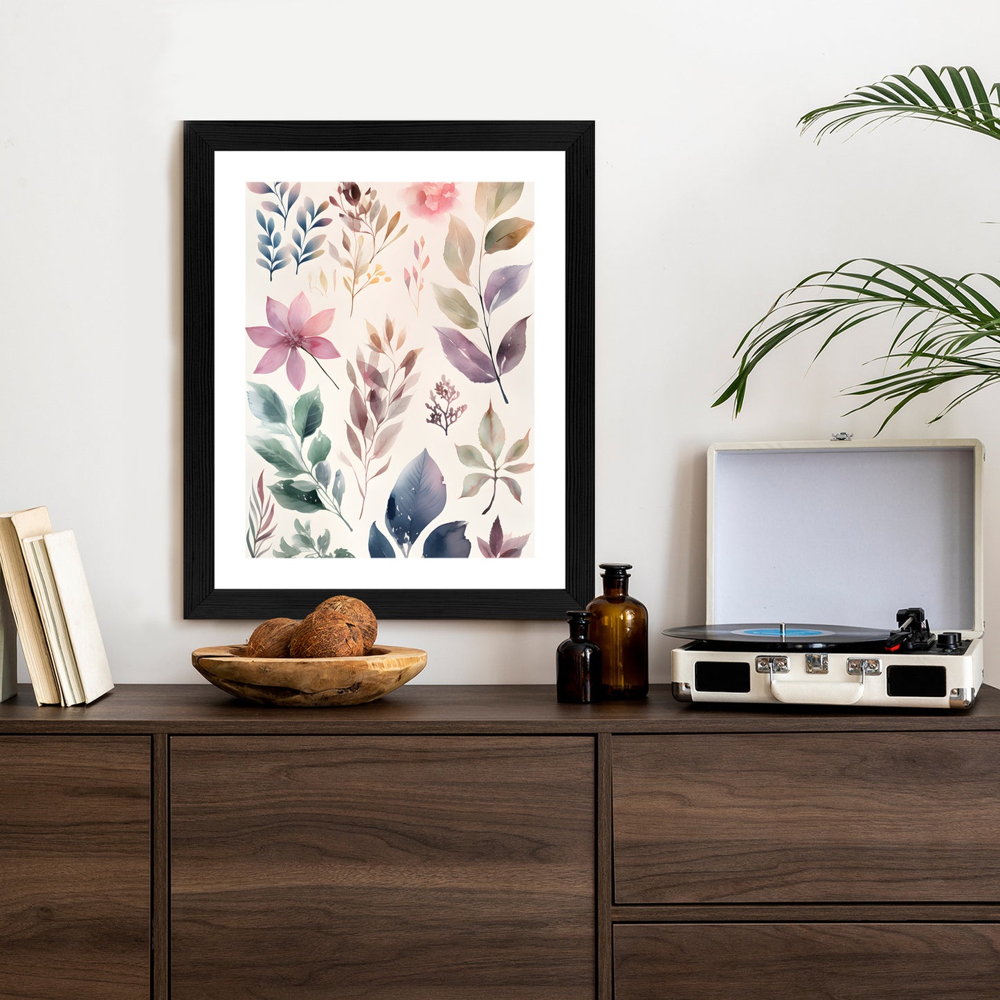 Poster Bunte Blätter Mit Aquarell Bemalt Rahmen Holz Mit Passepartout Farbe Natürlich