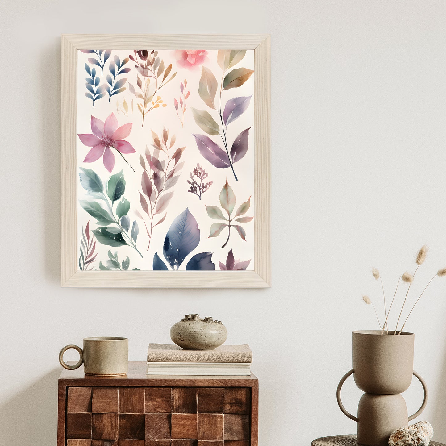 Poster Bunte Blätter Mit Aquarell Bemalt Rahmen Holz Mit Passepartout Farbe Natürlich