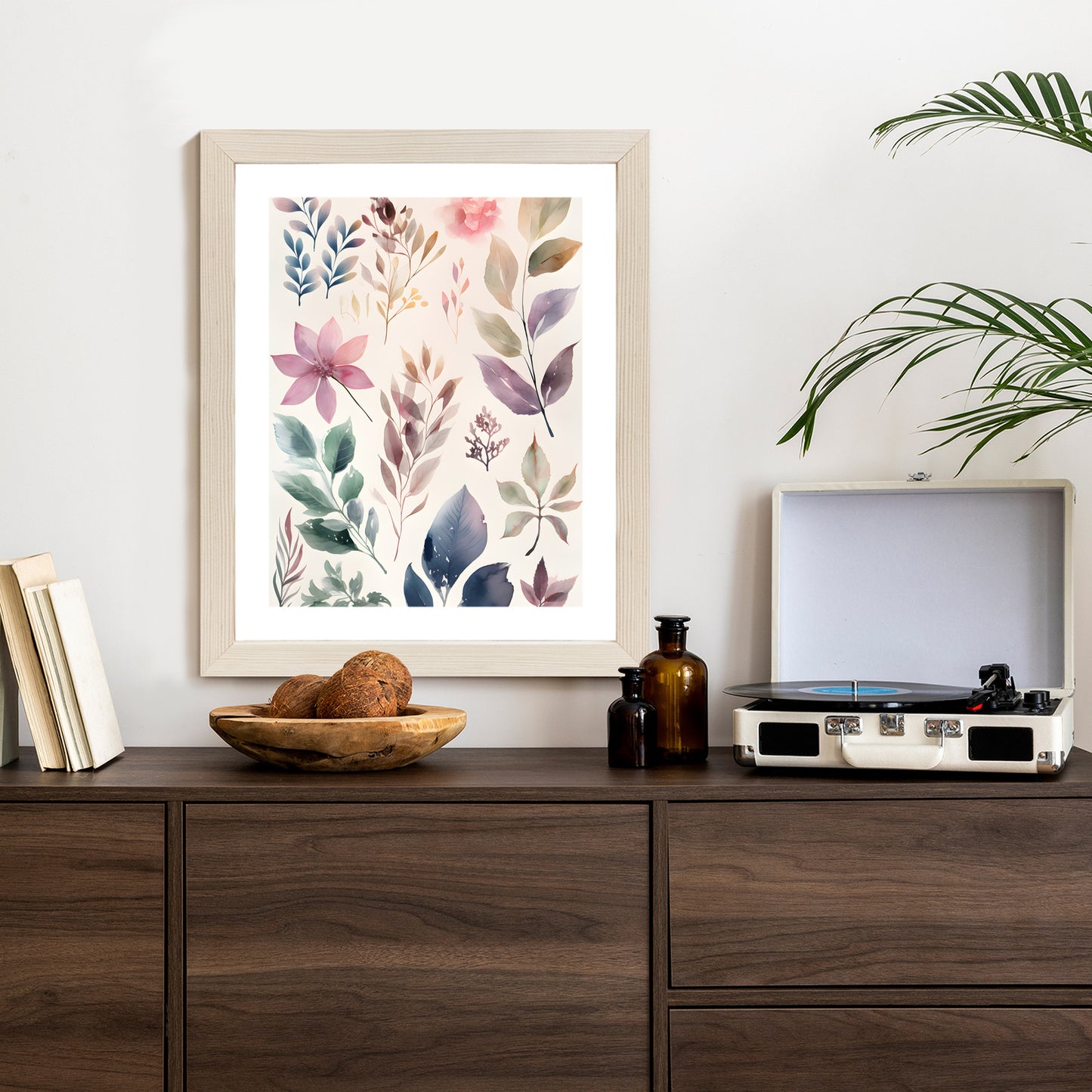 Poster Bunte Blätter Mit Aquarell Bemalt Rahmen Holz Mit Passepartout Farbe Natürlich