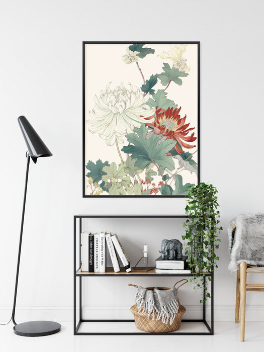 Poster Ein Blumenstrauß Auf Hellbeigem Hintergrund Rahmen Holz Mit Passepartout Farbe Natürlich