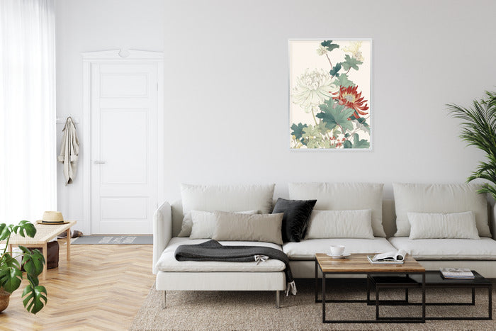 Poster Ein Blumenstrauß Auf Hellbeigem Hintergrund Rahmen Holz Mit Passepartout Farbe Natürlich