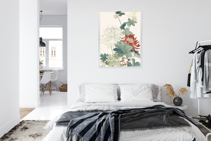 Poster Ein Blumenstrauß Auf Hellbeigem Hintergrund Rahmen Holz Mit Passepartout Farbe Natürlich