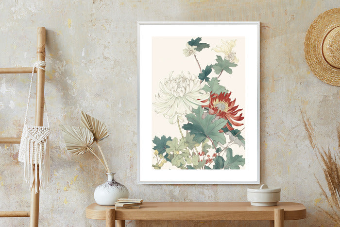 Poster Ein Blumenstrauß Auf Hellbeigem Hintergrund Rahmen Holz Mit Passepartout Farbe Natürlich