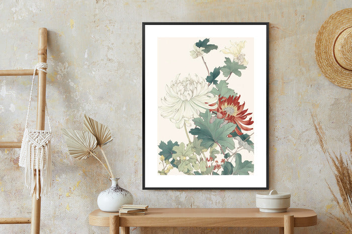 Poster Ein Blumenstrauß Auf Hellbeigem Hintergrund Rahmen Holz Mit Passepartout Farbe Natürlich
