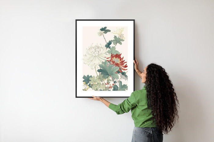 Poster Ein Blumenstrauß Auf Hellbeigem Hintergrund Rahmen Holz Mit Passepartout Farbe Natürlich