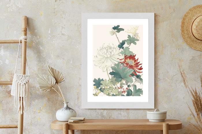 Poster Ein Blumenstrauß Auf Hellbeigem Hintergrund Rahmen Holz Mit Passepartout Farbe Natürlich