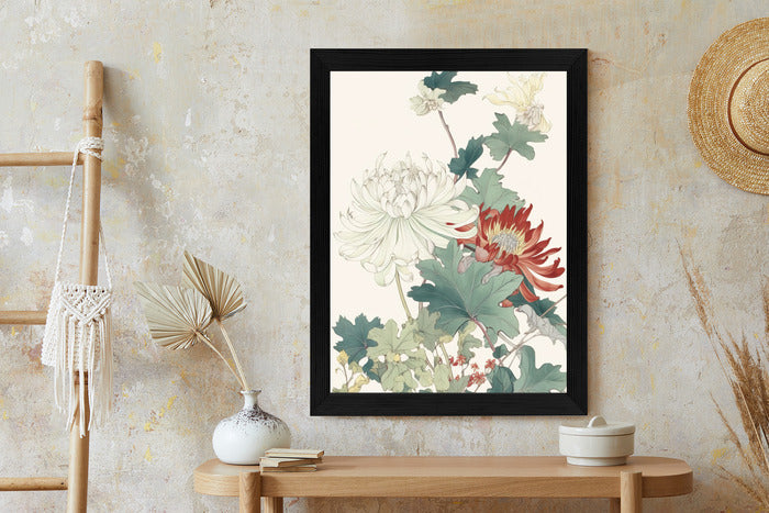 Poster Ein Blumenstrauß Auf Hellbeigem Hintergrund Rahmen Holz Mit Passepartout Farbe Natürlich