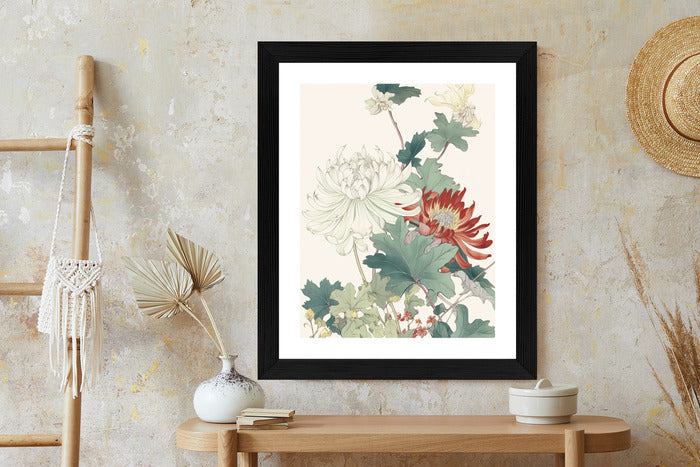 Poster Ein Blumenstrauß Auf Hellbeigem Hintergrund Rahmen Holz Mit Passepartout Farbe Natürlich