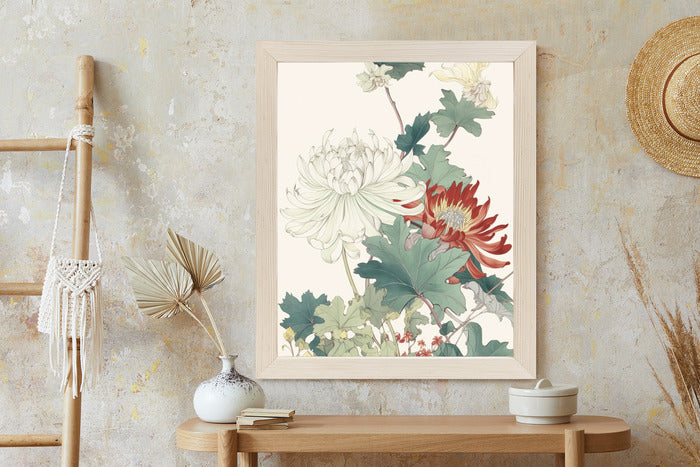 Poster Ein Blumenstrauß Auf Hellbeigem Hintergrund Rahmen Holz Mit Passepartout Farbe Natürlich