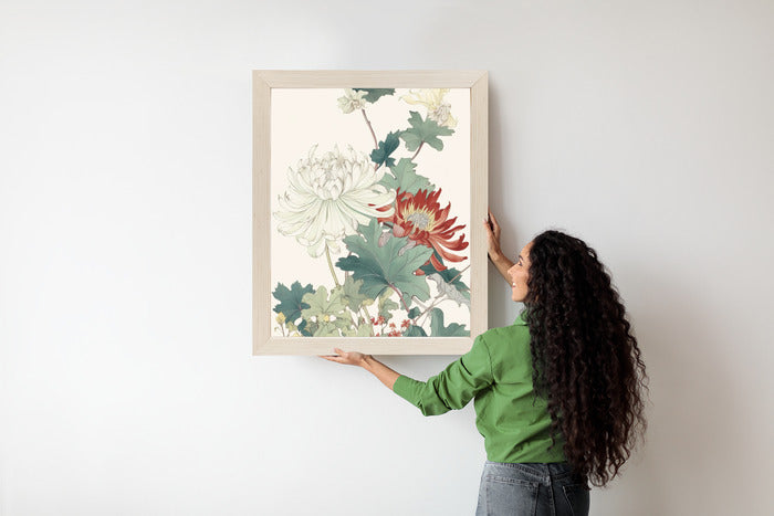 Poster Ein Blumenstrauß Auf Hellbeigem Hintergrund Rahmen Holz Mit Passepartout Farbe Natürlich