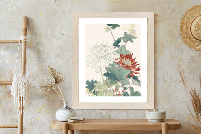 Poster Ein Blumenstrauß Auf Hellbeigem Hintergrund Rahmen Holz Mit Passepartout Farbe Natürlich