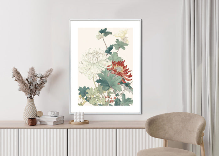 Poster Ein Blumenstrauß Auf Hellbeigem Hintergrund Rahmen Holz Mit Passepartout Farbe Natürlich