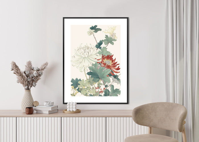 Poster Ein Blumenstrauß Auf Hellbeigem Hintergrund Rahmen Holz Mit Passepartout Farbe Natürlich
