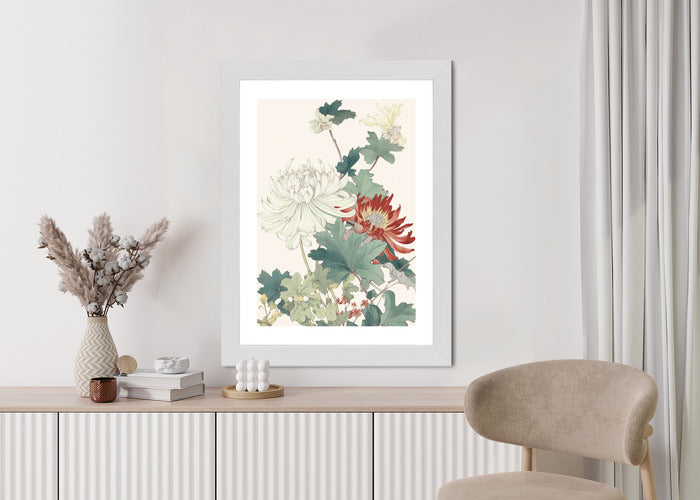 Poster Ein Blumenstrauß Auf Hellbeigem Hintergrund Rahmen Holz Mit Passepartout Farbe Natürlich