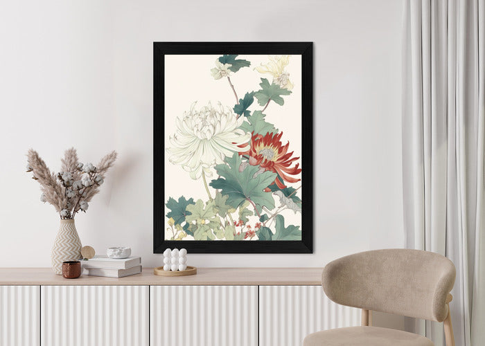 Poster Ein Blumenstrauß Auf Hellbeigem Hintergrund Rahmen Holz Mit Passepartout Farbe Natürlich