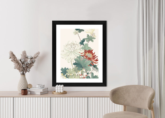 Poster Ein Blumenstrauß Auf Hellbeigem Hintergrund Rahmen Holz Mit Passepartout Farbe Natürlich