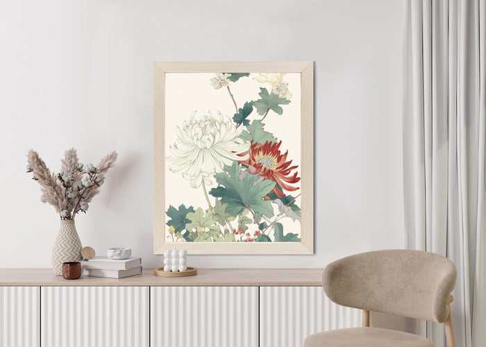 Poster Ein Blumenstrauß Auf Hellbeigem Hintergrund Rahmen Holz Mit Passepartout Farbe Natürlich
