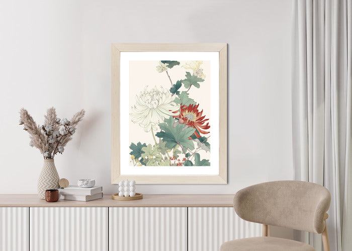Poster Ein Blumenstrauß Auf Hellbeigem Hintergrund Rahmen Holz Mit Passepartout Farbe Natürlich