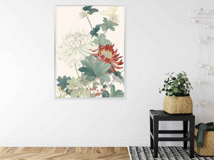 Poster Ein Blumenstrauß Auf Hellbeigem Hintergrund Rahmen Holz Mit Passepartout Farbe Natürlich