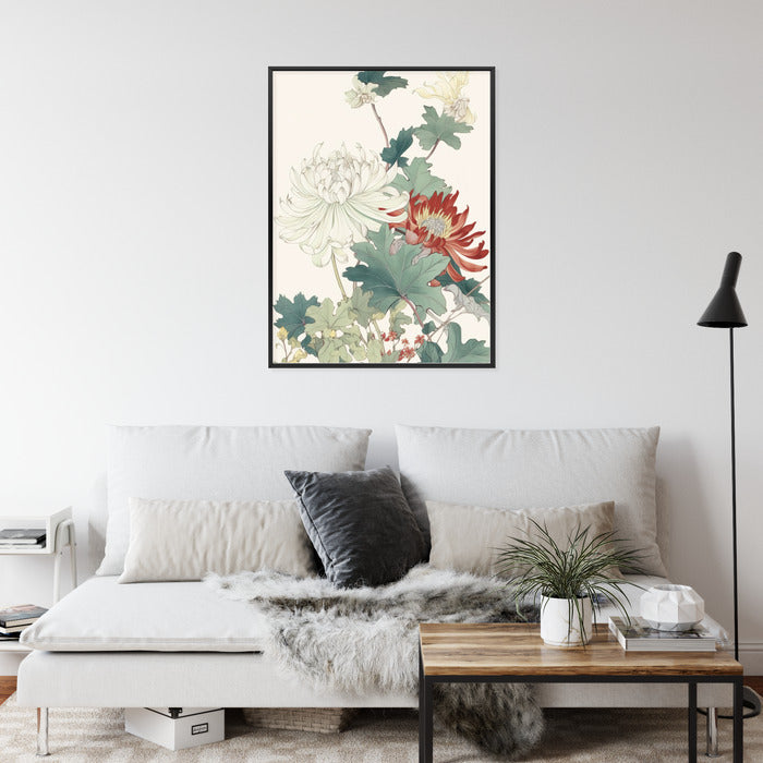 Poster Ein Blumenstrauß Auf Hellbeigem Hintergrund Rahmen Holz Mit Passepartout Farbe Natürlich