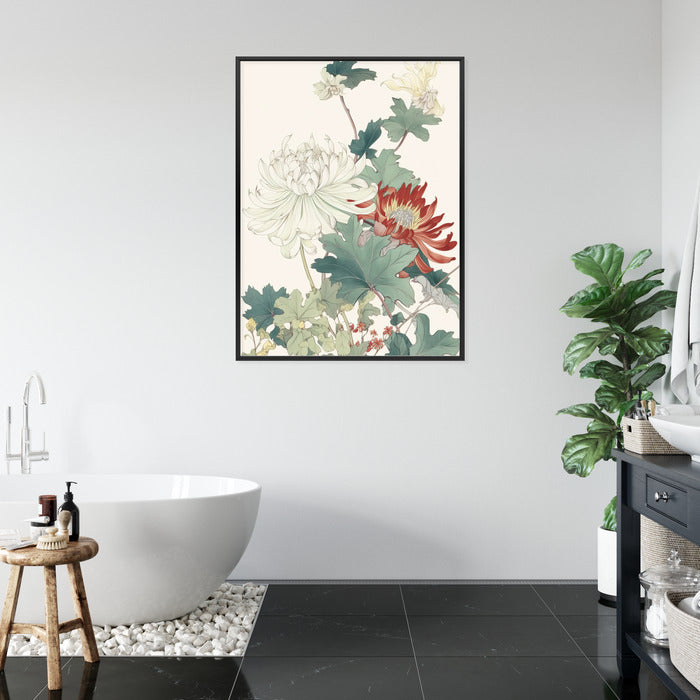 Poster Ein Blumenstrauß Auf Hellbeigem Hintergrund Rahmen Holz Mit Passepartout Farbe Natürlich