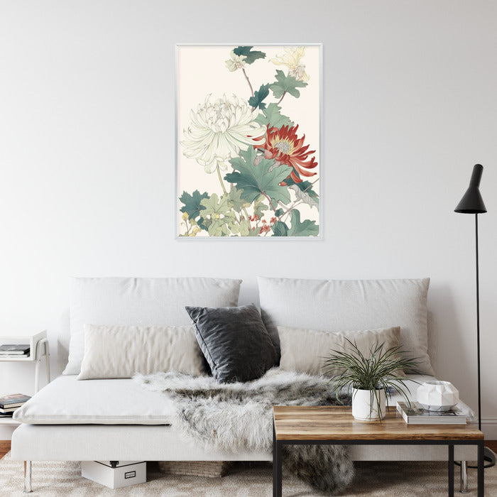 Poster Ein Blumenstrauß Auf Hellbeigem Hintergrund Rahmen Holz Mit Passepartout Farbe Natürlich
