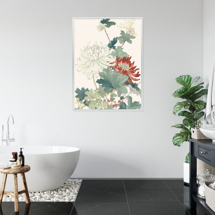 Poster Ein Blumenstrauß Auf Hellbeigem Hintergrund Rahmen Holz Mit Passepartout Farbe Natürlich