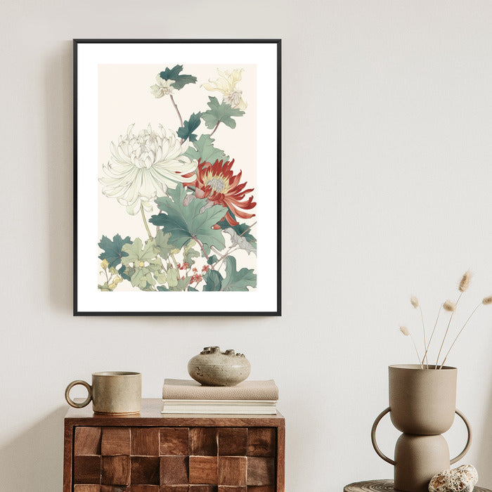 Poster Ein Blumenstrauß Auf Hellbeigem Hintergrund Rahmen Holz Mit Passepartout Farbe Natürlich